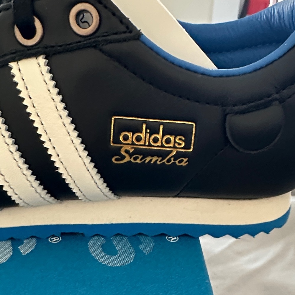 adidas Samba Women Sneakers Black White with Blue Lining - Picture 4 of 9